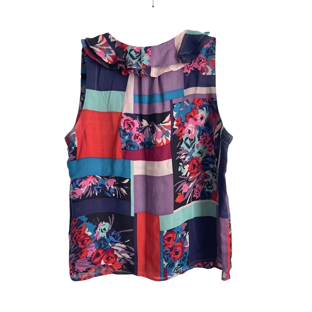 Maeve Anthropologie Floral Patchwork Ruffle Tie Neck Blouse Purple Women XSP - Picture 3 of 8